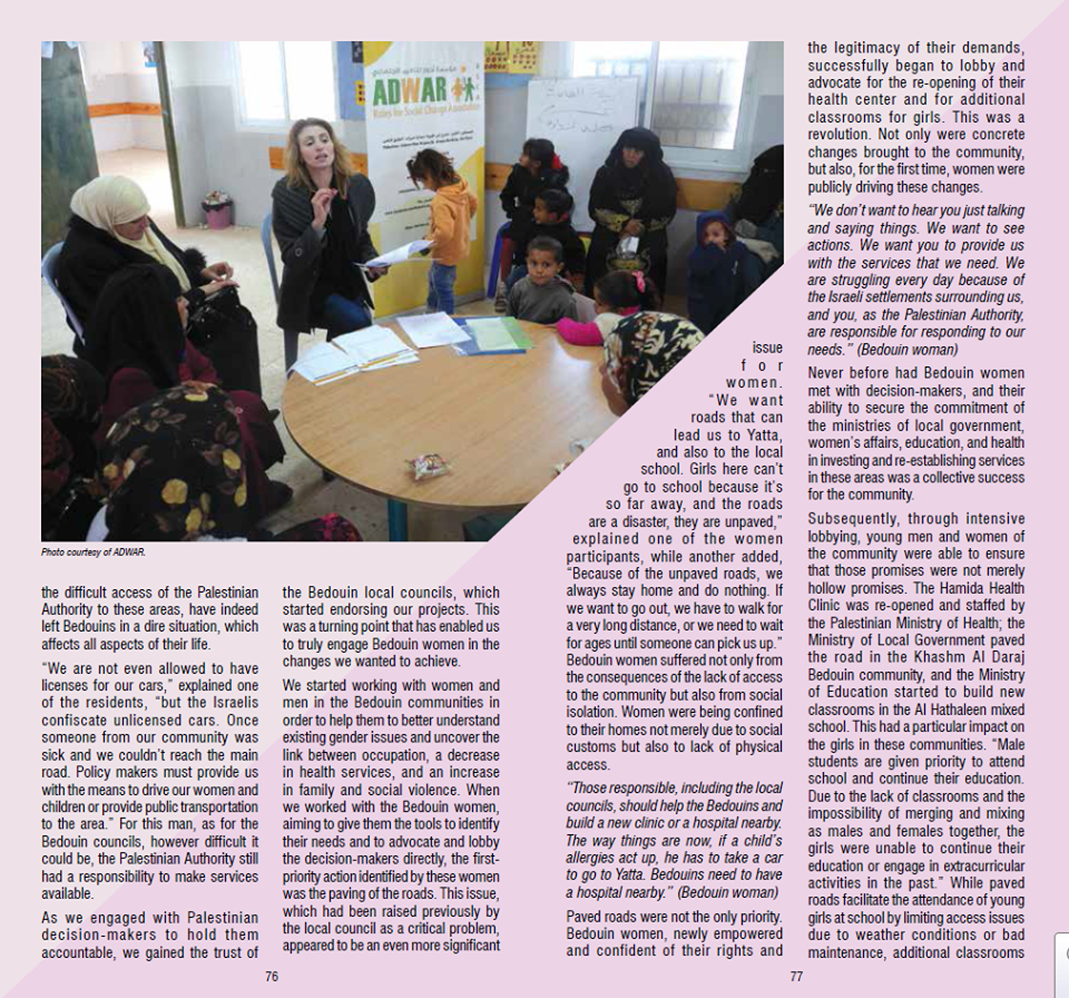  (This Week in Palestine) article about ADWAR Association success story through implementing a project with Bedouin “C” areas.